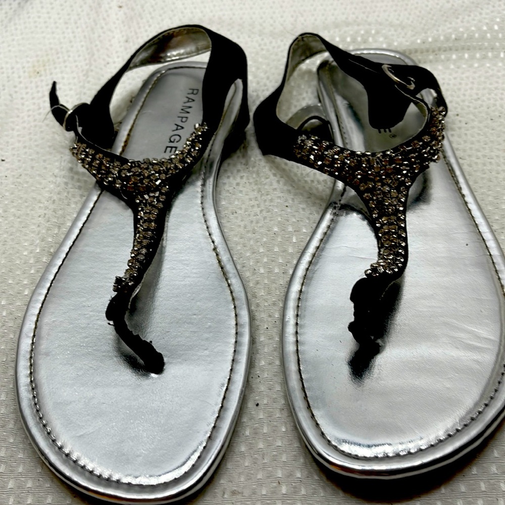 Rampage Black Flat Sandals Rhinestone Embellishment Size 8 (3)